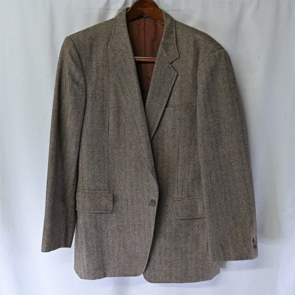 Deadstock 50s 42S Brown Herringbone Bespoke Tweed Hamilton Blazer Sport Coat